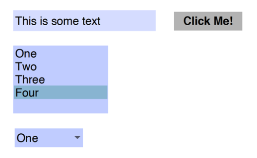 Screen shot showing differnet form field types (text box, button, dropdown and list control) in their unrotated state.