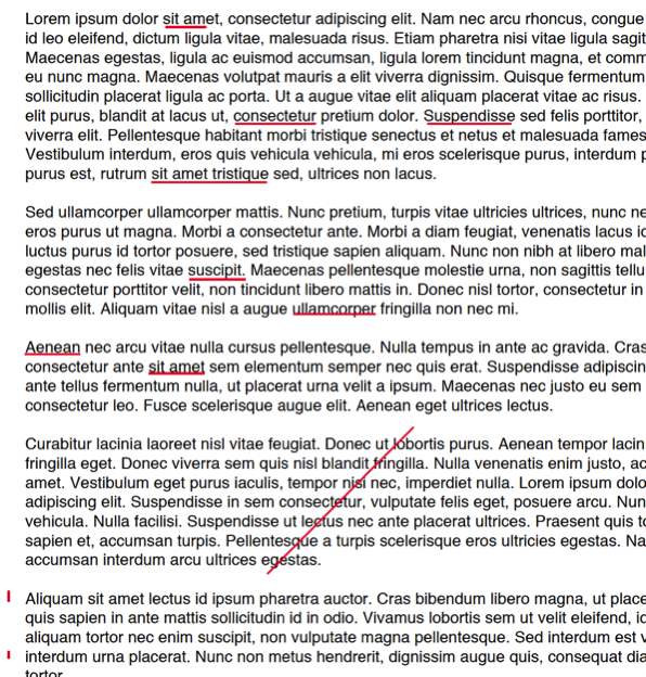 Screenshot showing a PDF document that has red markup in different locations
